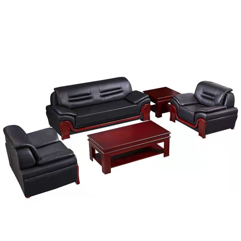 豫亨 办公家具办公沙发简约午睡沙发可折叠午睡沙发商务办公室沙发茶几组合套装 真皮1+1+3人位带长茶几
