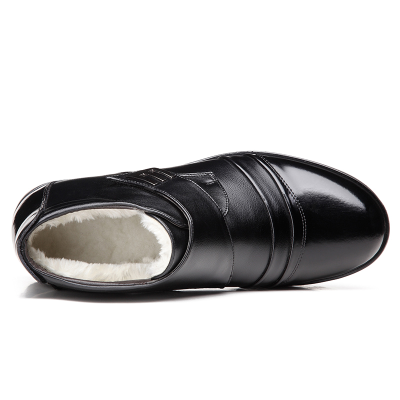 迪罗尼卡牛皮冬季高帮加绒羊毛棉靴子男短靴真皮软底商务棉皮鞋男雪地靴高清大图