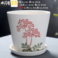三维工匠陶瓷花盆简约绿萝白色桌面透气花盆带陶瓷托盘特价清仓 101A珍珠红（配陶瓷托盘） 中等_591