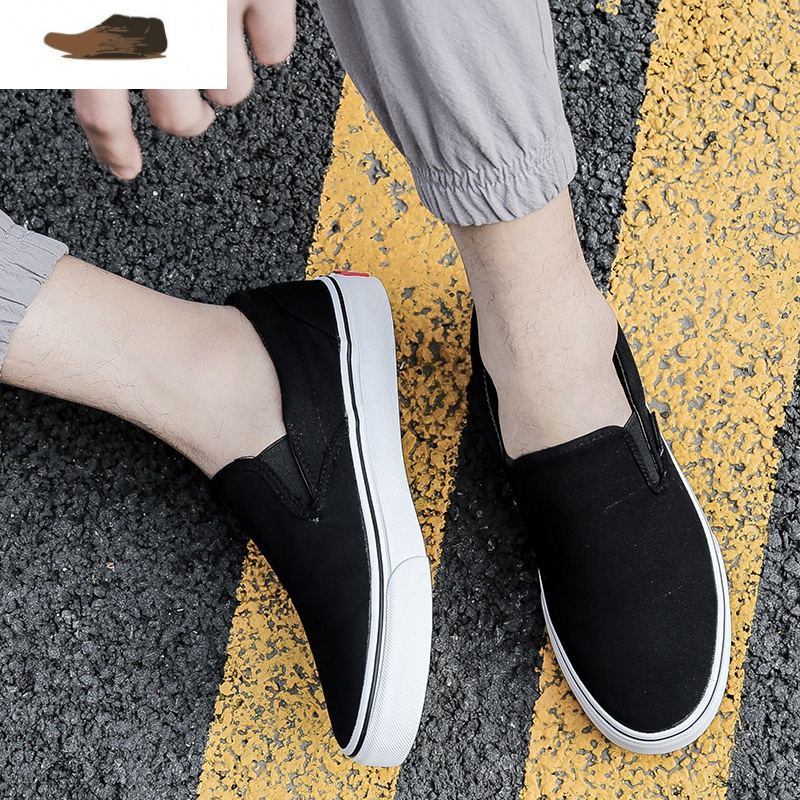 ideamini帆布鞋男一脚蹬板鞋老北京布鞋百搭休闲开车透气懒人鞋男驾车