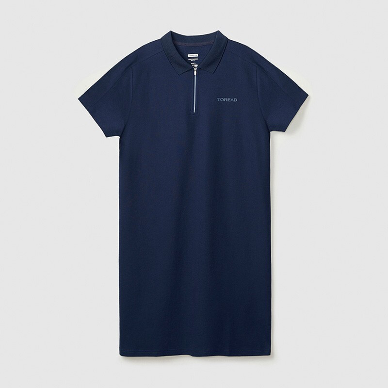 探路者 POLO衫女棉质 22春夏户外中长款轻薄宽松舒适运动长款过膝T恤女POLO裙AQK82777