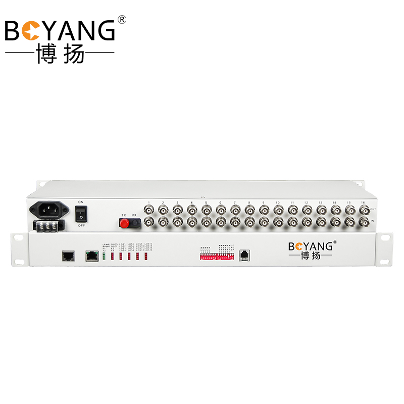 博扬 BY-P16E1 PDH光端机16路E1 16路2M光端机 光纤收发器 FC单纤20公里 机架式 双电源