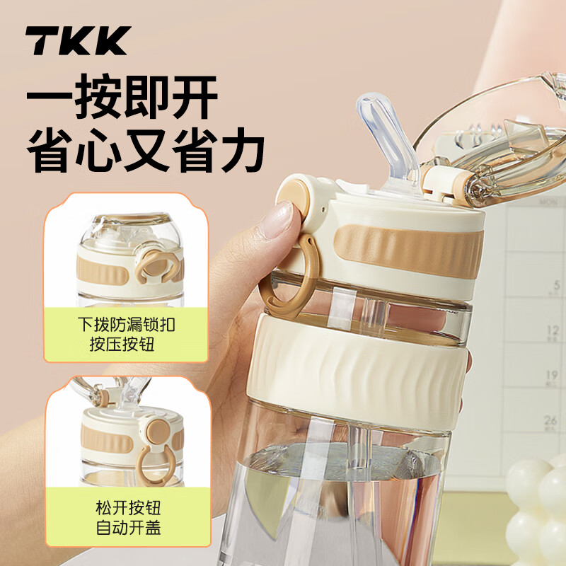 TKK吸管杯孕妇成人水杯女夏季塑料杯子儿童学生直饮杯带刻度躺着喝水高清大图