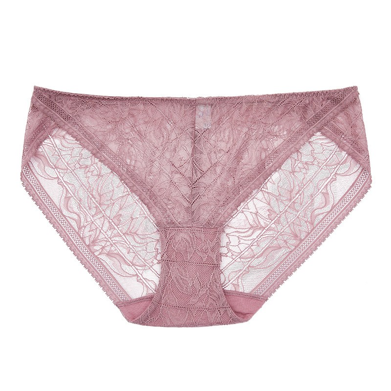 suntek法式蕾丝中腰内裤性感三角裤无痕内裤女轻薄透气棉底裆