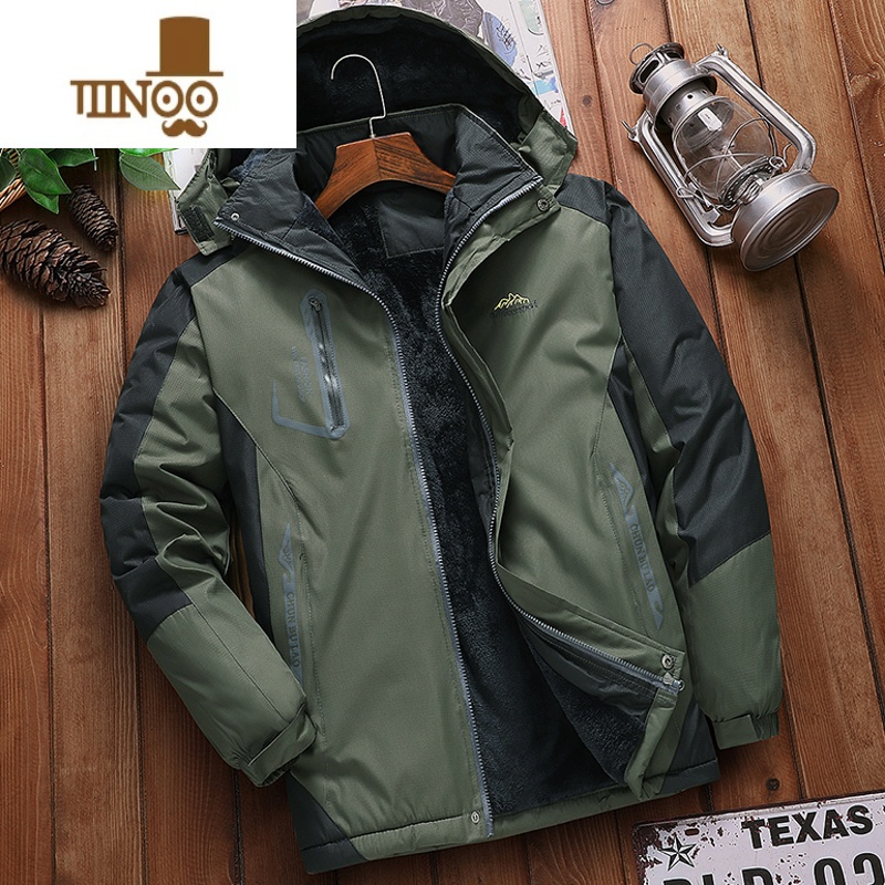 YANXU2023新款防风防水棉衣男加绒加厚冬季棉服冲锋衣外套防寒工装棉袄 防水款加绒加厚墨绿色 XXL建议110-135斤左右