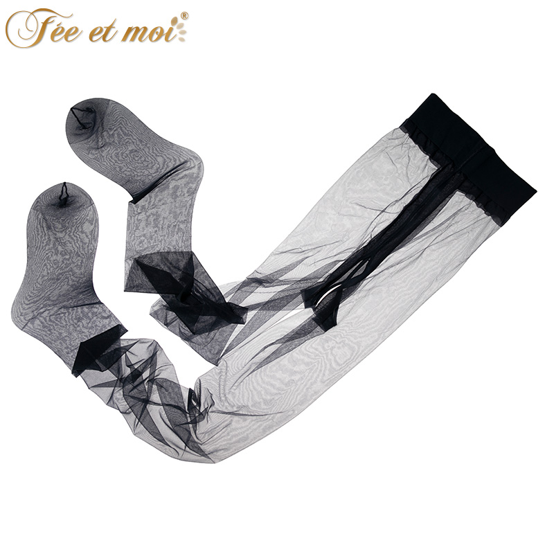 霏慕透明性感情趣内衣开档免脱薄丝袜透视黑丝内衣套装T裆开裆连裤袜丝袜女式情趣睡衣床上衣服7372 7506深V露乳款【含开裆连身网袜】