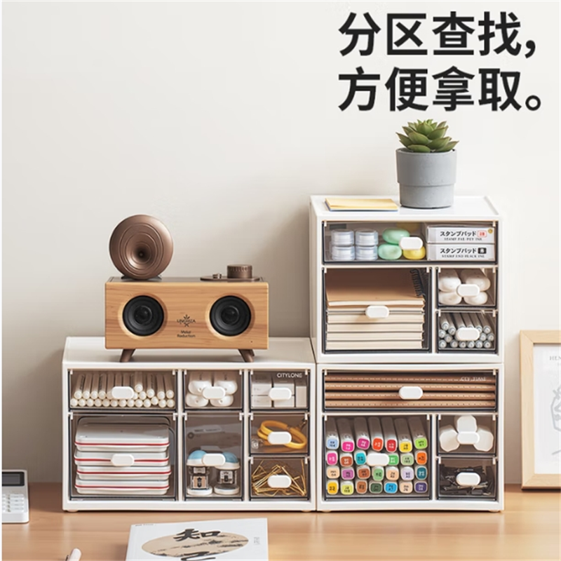 禧天龙 桌面化妆品收纳盒 首饰收纳盒 三层四抽屉 白色.