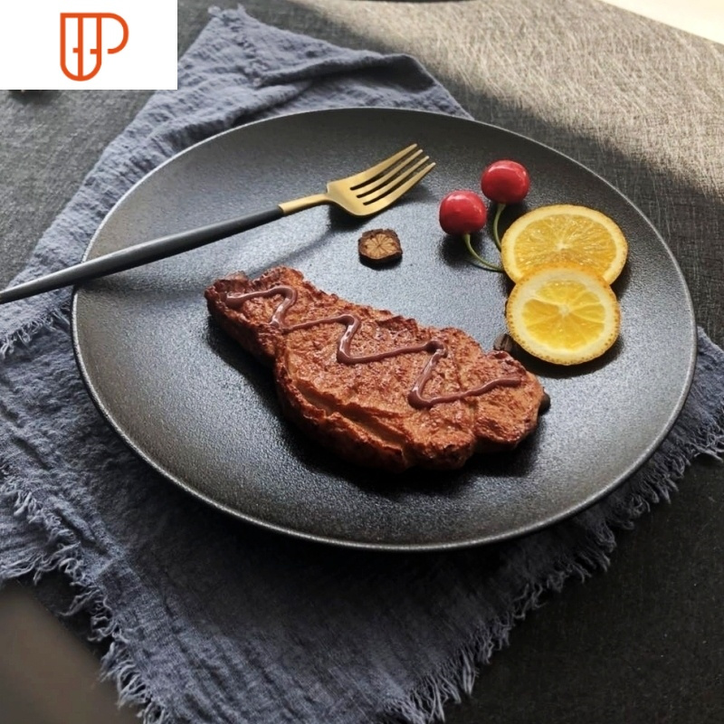 牛排盘子西餐盘家用创意黑色磨砂牛扒盘商用网红西餐盘