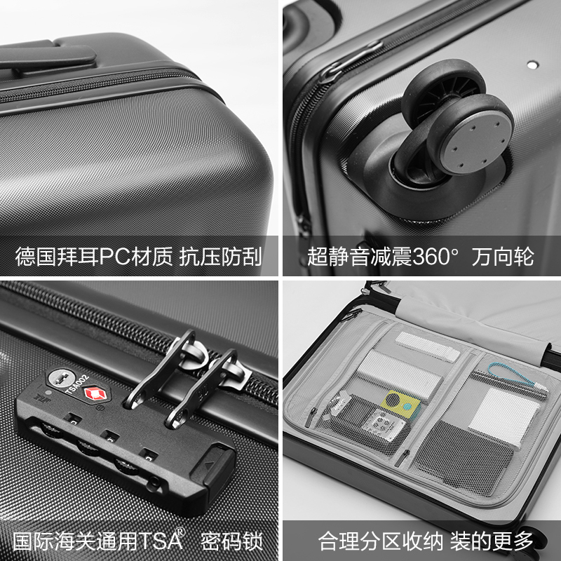 90分旅行箱 静音万向轮行李箱大容量防爆密码箱 纯PC拉链拉杆箱男女旅行箱 星空灰 28寸