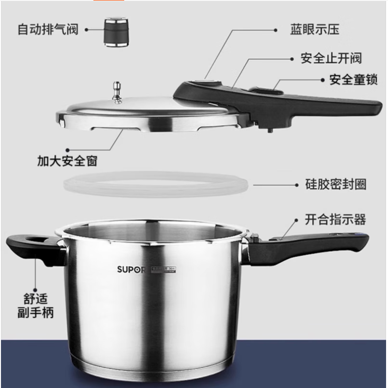 苏泊尔蓝眼不锈钢压力锅YW22L1 22cm高清大图
