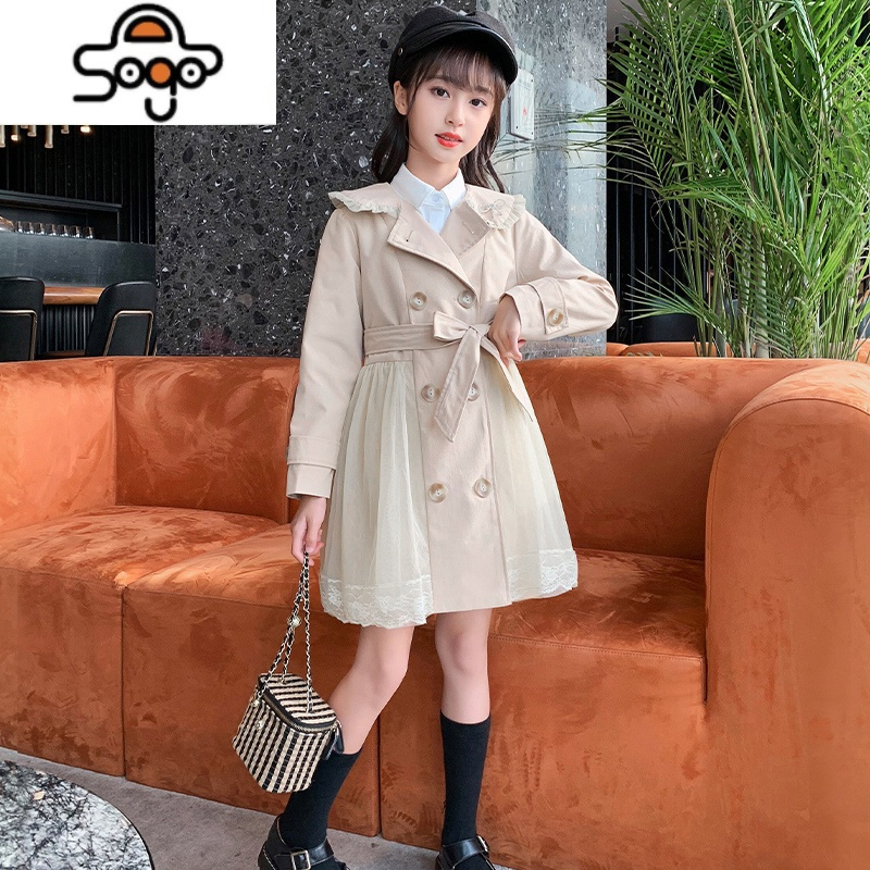 女童风衣2022新款儿童外套小女孩中长款秋装中大童秋季英伦风童装 七色王国