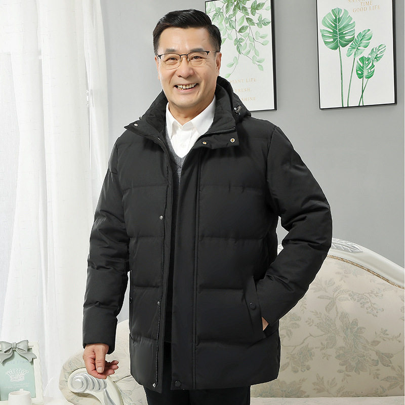 JPDUN男士羽绒服中老年短款爸爸羽绒服男爷爷加厚老人冬装外套中年派克服_722 2XL 黑色