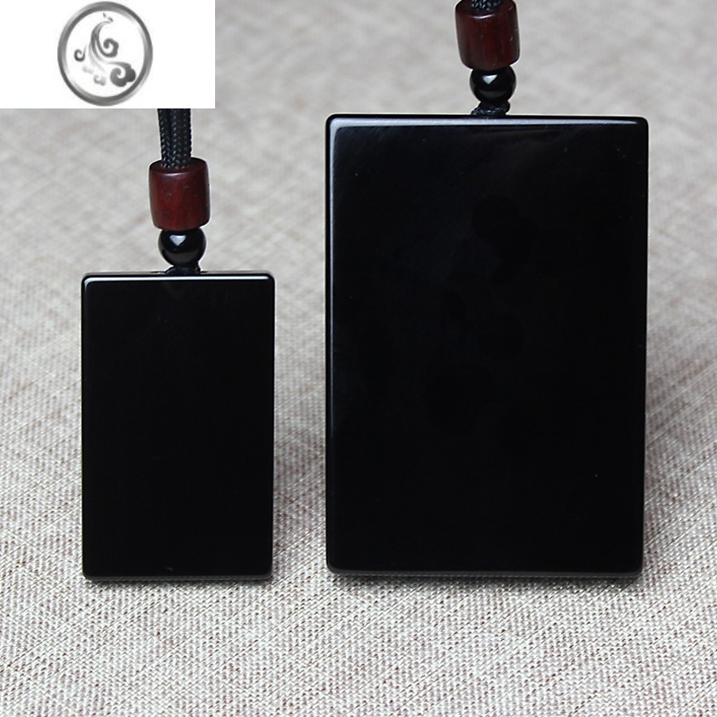 jimi黑曜石吊坠黑水晶挂件项链女饰品情侣礼物男士无事牌刻字定制