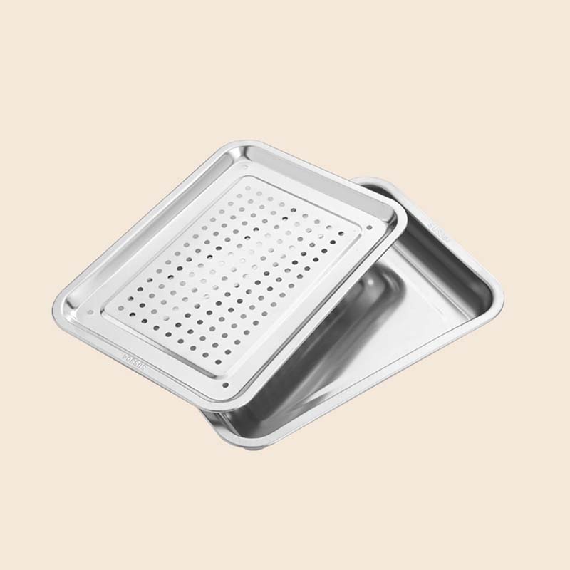 方然304不锈钢加厚泡茶盘储水沥水茶托盘套装40*30*2cm