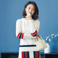 2018圆领加厚羊绒衫女装秋冬新款扭花套头毛衣针织衫撞色打底