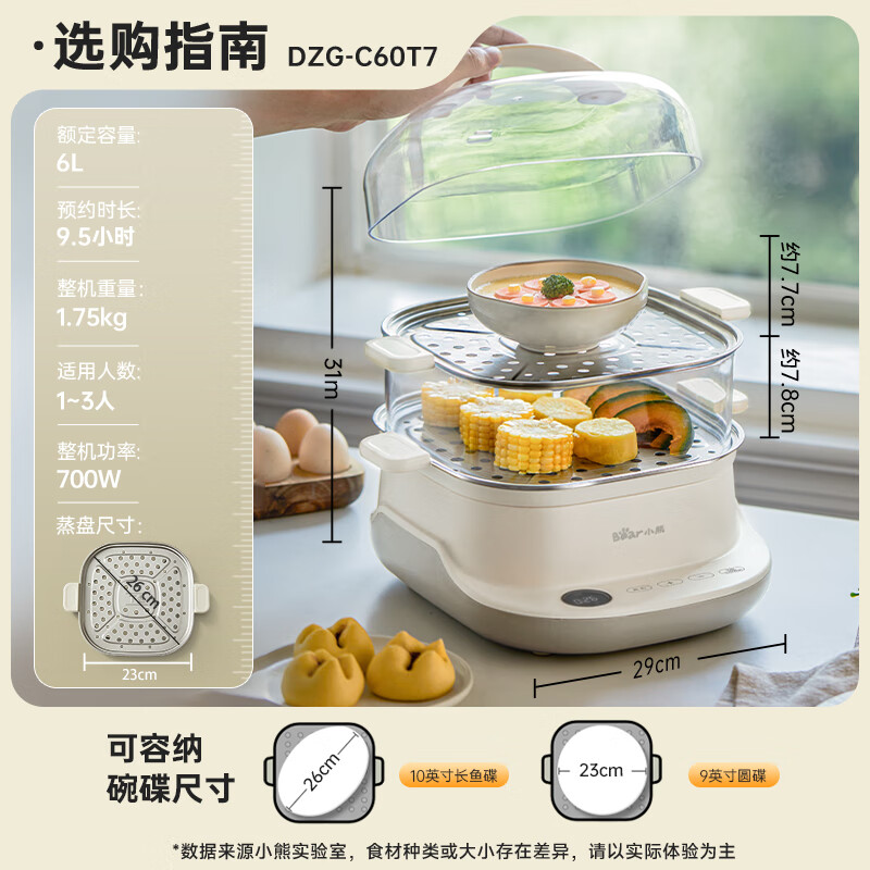 小熊电蒸锅电蒸笼小型早餐机双层大容量多功能可定时煮蛋器家用高清大图