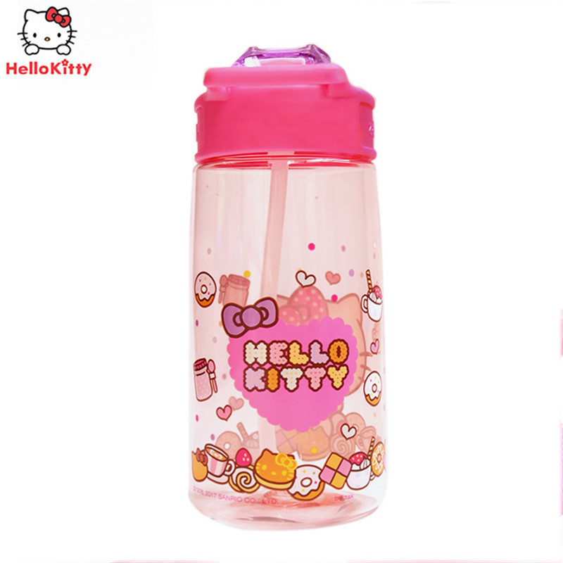 凯蒂猫(HELLO KITTY) HLKO-Q561C 杯子硅胶奶嘴一键式开关PP材质男童女童可爱便携大容量吸管杯