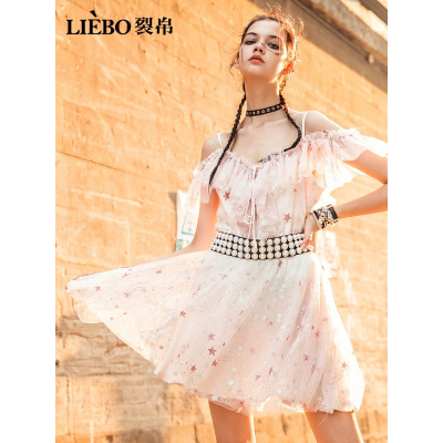 裂帛吊带连衣裙女2019夏装新款甜美仙女公主裙星空纱蕾丝裙子