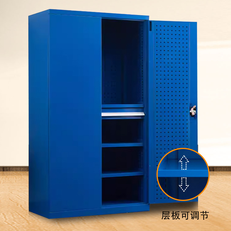 正斌重型工具柜车间用加厚物件工具储物柜工厂铁皮柜汽修厂零件收纳柜蓝色四层一抽带挂板