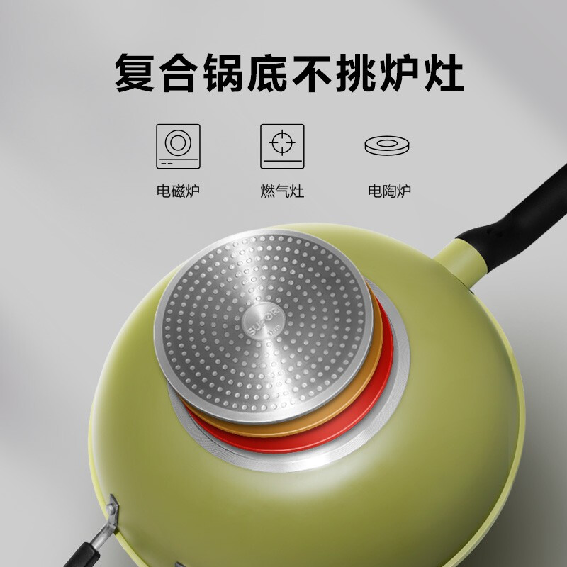苏泊尔(SUPOR)火红点不粘煎炒锅•绚彩系炒菜锅家用烹饪少油烟电磁炉燃气通用不挑灶 28cm EJ28RP15赠小木铲高清大图
