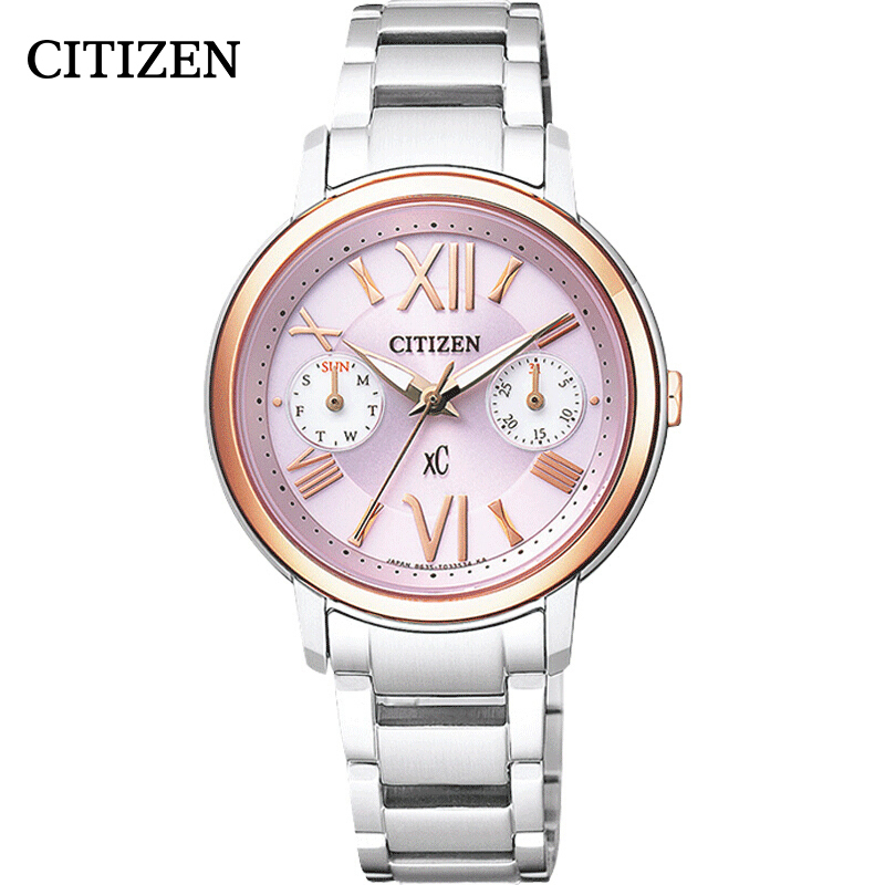 西铁城（CITIZEN）手表女士日韩品牌光动能不锈钢间粉金色时尚女表FD1094-53W