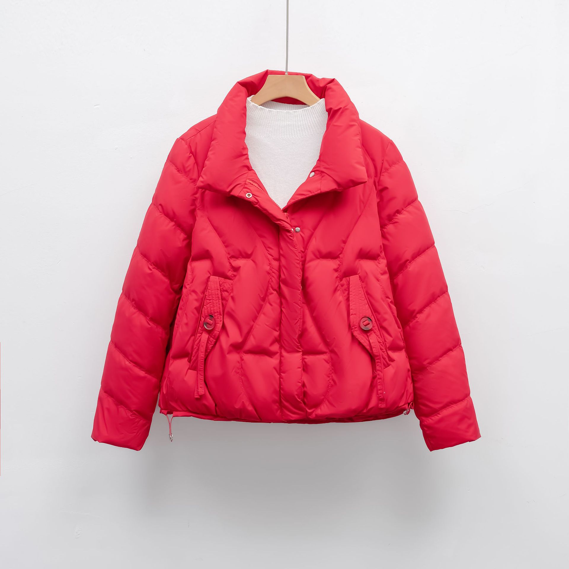 冬季保暖新款羽绒服女立领修身气质小个子简约纯色外套潮 红色 M