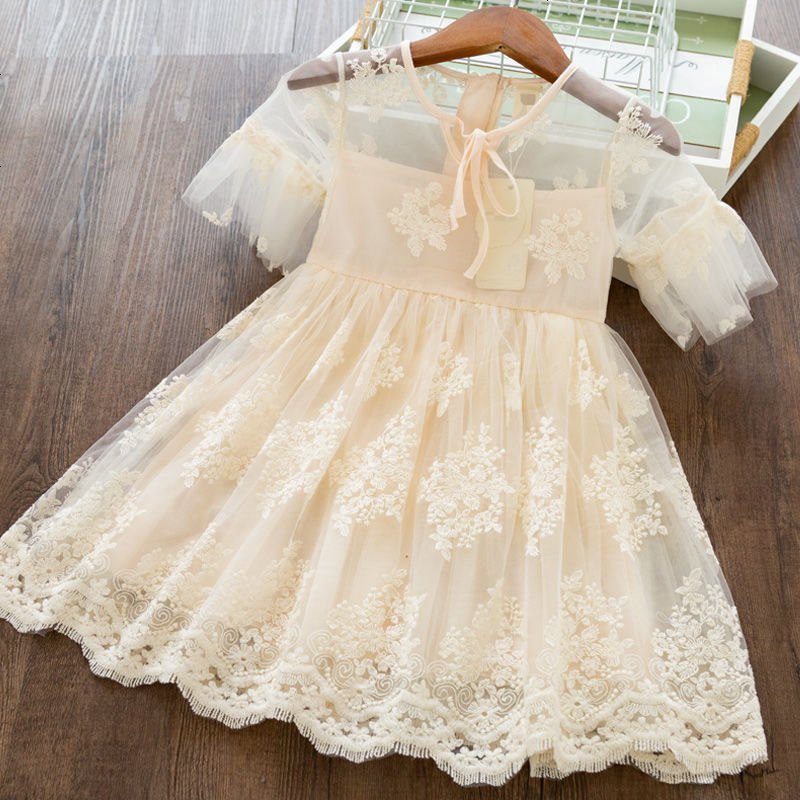 气质女童洋气裙潮儿童时髦连衣裙小童宝宝蕾丝裙公主裙子夏季