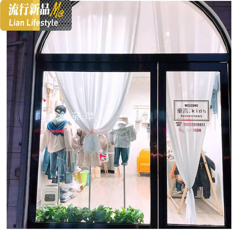 服装店橱窗装饰纱帘落地玻璃窗帘遮挡院隔断纱帘简约半纱 三维工匠