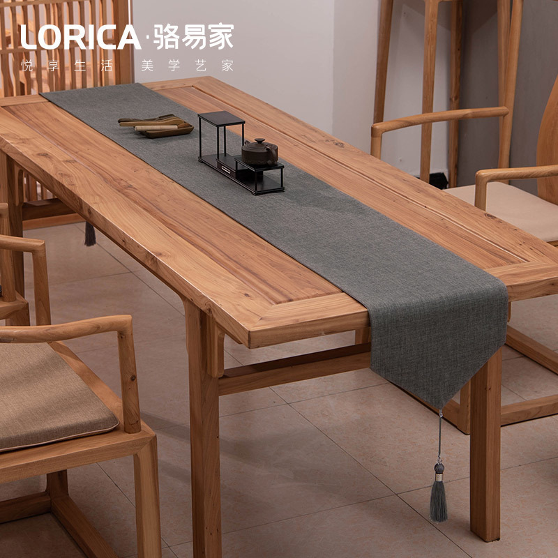 新中式桌旗禅意纯色棉麻茶几餐桌布日式长条北欧现代简约五斗柜布 平织-灰色 33*330cm（适用桌长2.7米-2.9米）