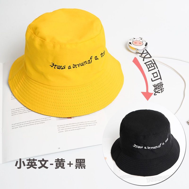 小雏菊双面戴渔夫帽子女韩版新款遮阳防晒盆帽男笑脸太阳帽子薄款-双面帽子;【粉白笑脸】