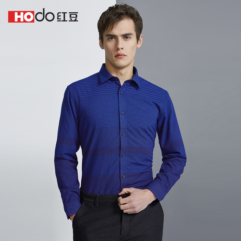 hodo红豆男装男士保暖衬衫秋冬季商务休闲时尚细格子舒适加绒加厚保暖