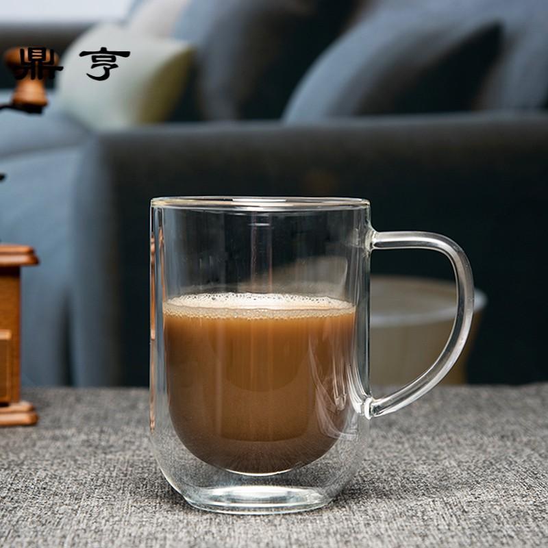 鼎亨耐热透明简约双层玻璃杯带把隔热咖啡杯办公室水杯泡茶杯子咖