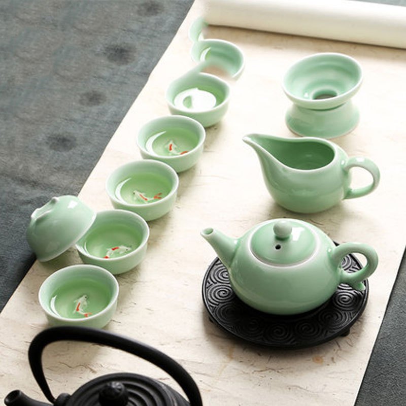 茶具套装陶瓷整套功夫茶具茶杯茶壶茶道实木茶盘泡茶套装简约家用多款多色生活日用家庭清洁生活日用家居器皿水具/水杯