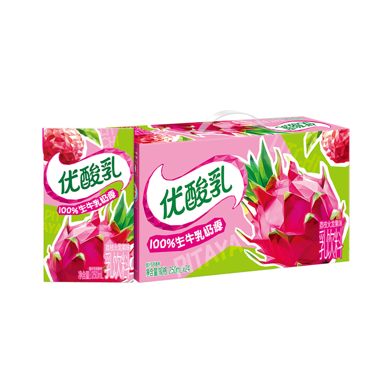 【9月生产】伊利优酸乳火龙果味250ml*24盒/箱 营养学生健康