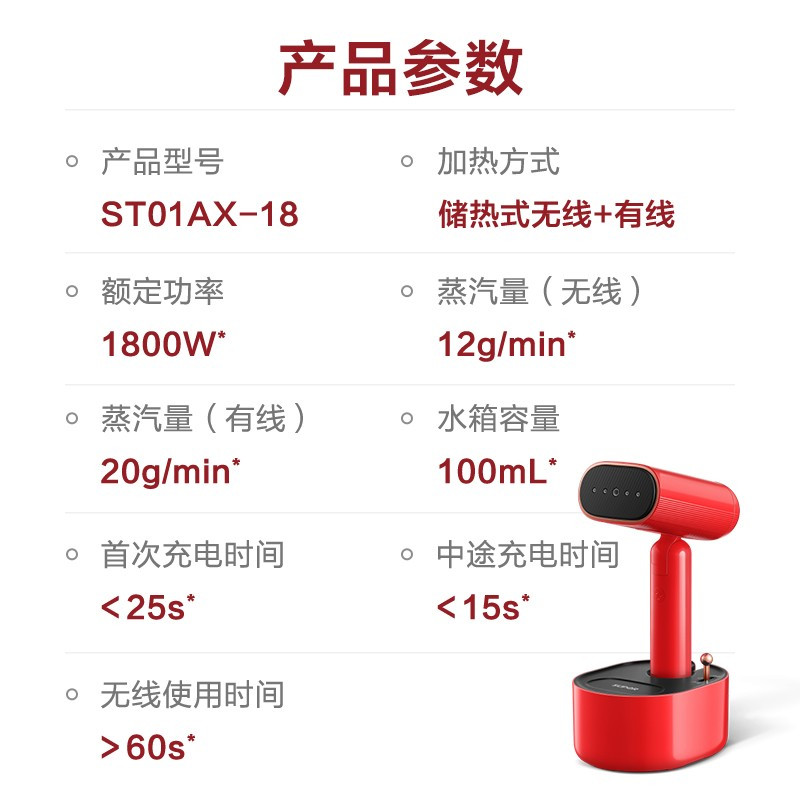 苏泊尔(SUPOR)无线手持挂烫机电熨斗蒸汽小型家用出差便携 可折叠大功率双模式熨烫机礼盒装ST01AX-18