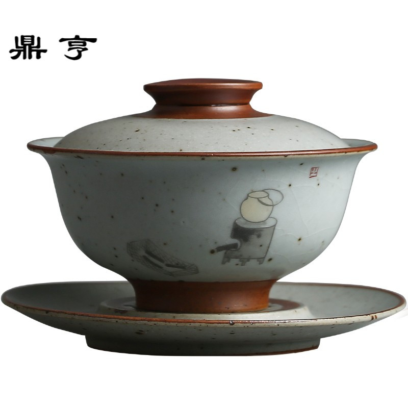鼎亨盖碗茶杯 景德镇粗陶瓷三才盖碗复古敬茶碗 功夫茶具泡茶器