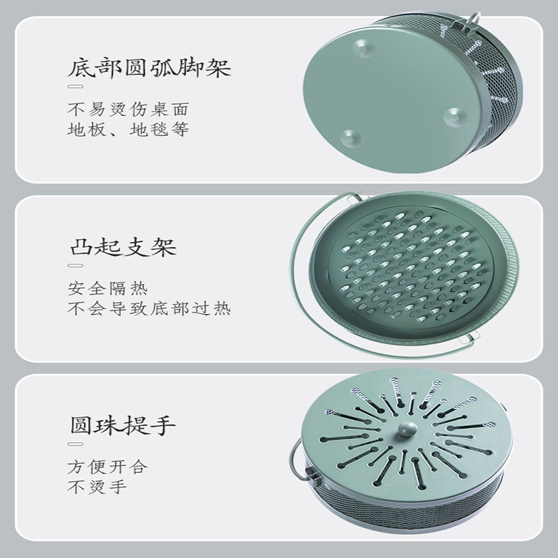 法耐(FANAI)蚊香盘拖蚊香盒创意家用带盖接灰放蚊香架铁艺檀香蚊香炉_优雅粉烟花纹大号带盖防火