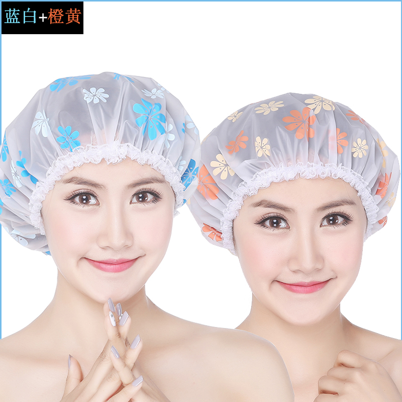 浴帽女洗澡成人加厚防水帽可爱发膜专用护理沐浴家用厨房防油烟帽 三维工匠 蓝色+橙色高清大图