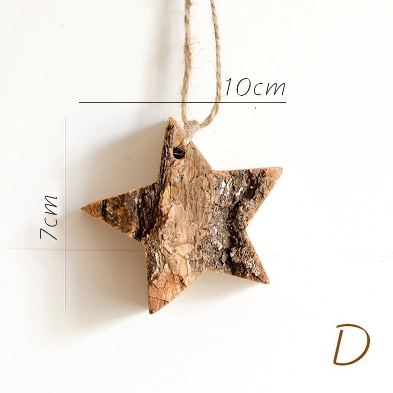 原木挂件树皮工艺品欧式花园圣诞吊饰创意猫头鹰松鼠麋鹿 D小星星_989