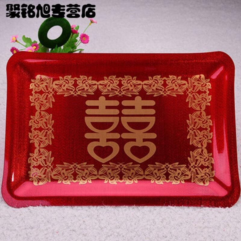 结婚庆用品红色糖果盘亚克力茶盘婚礼茶盘陪嫁妆红托盘水果盘简约