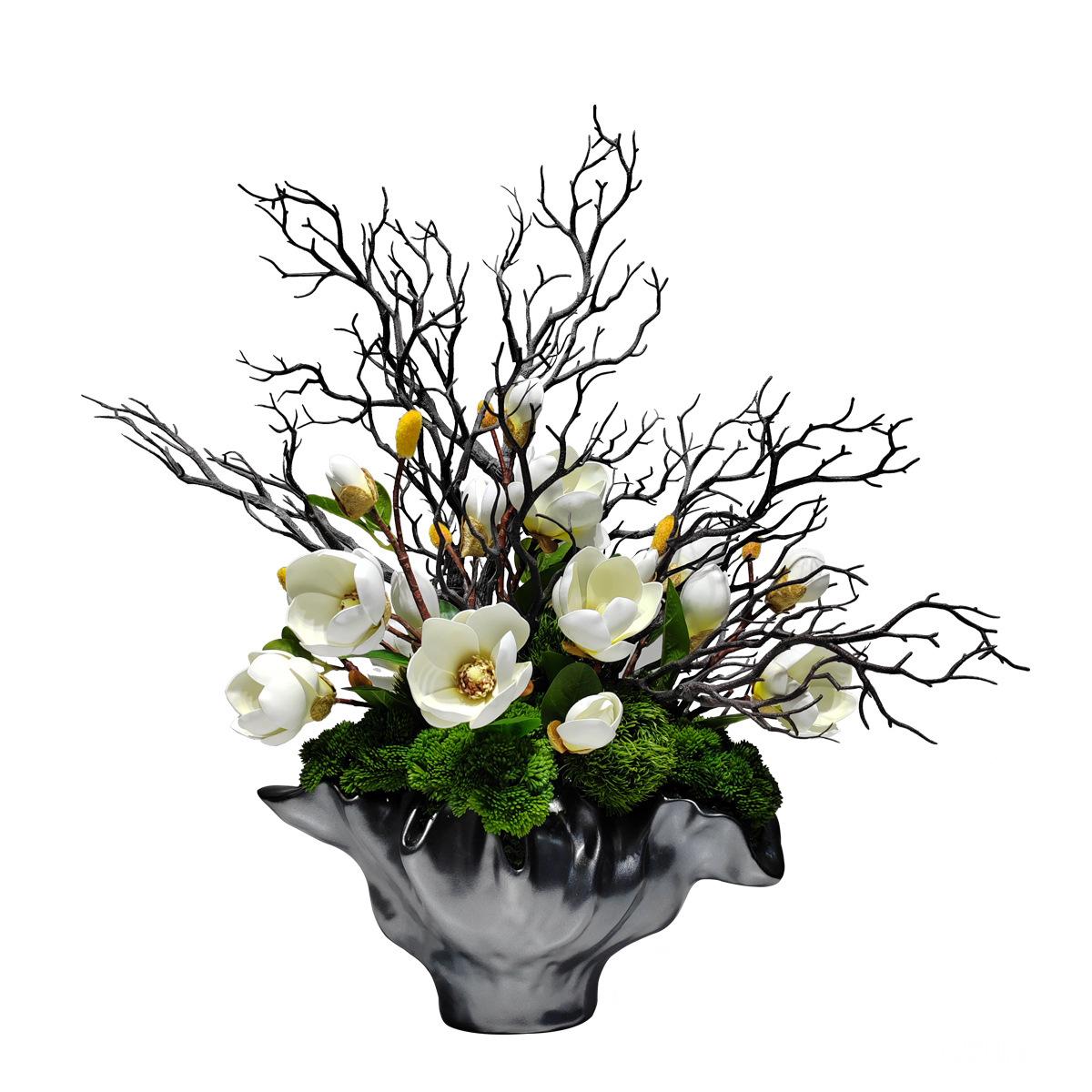小窝厘 现代仿真花艺绿植摆件售楼部客厅桌面家居装饰工艺品摆设 (树脂花器+仿真花)货号1378*