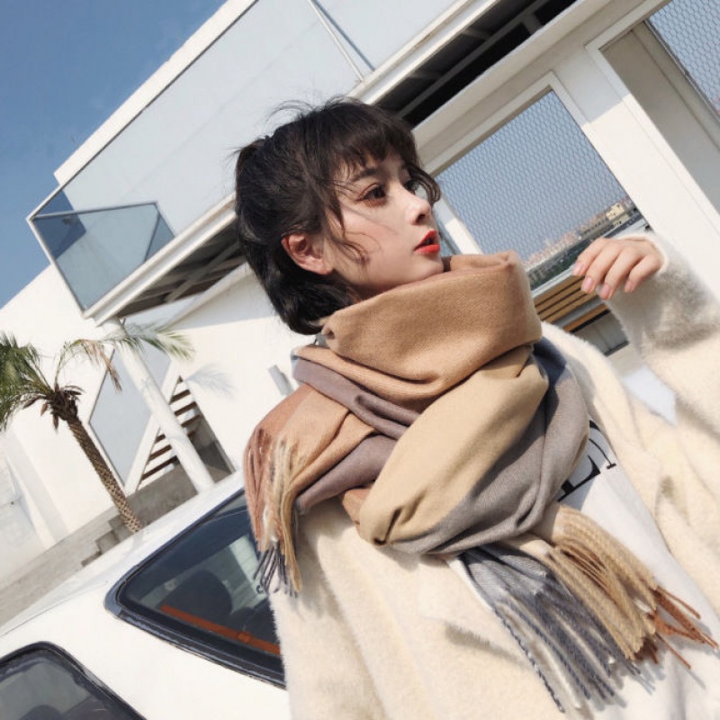 2023新款加厚围巾女冬季韩版网红围脖披肩保暖流苏格子围巾高清大图