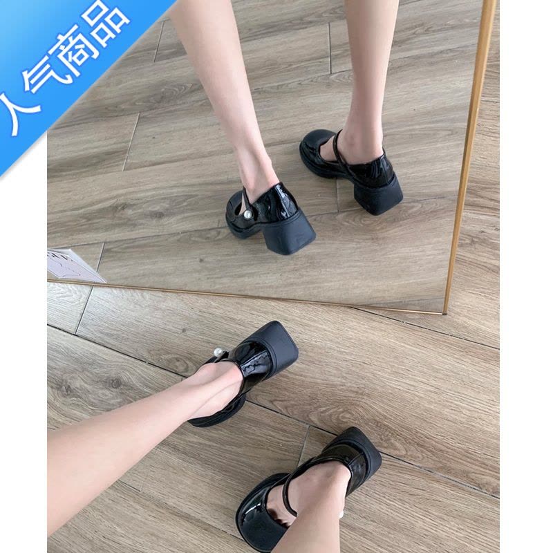 SUNTEK版!复古玛丽珍鞋女圆头一字带小皮鞋粗跟乐福鞋中跟法式单鞋图片