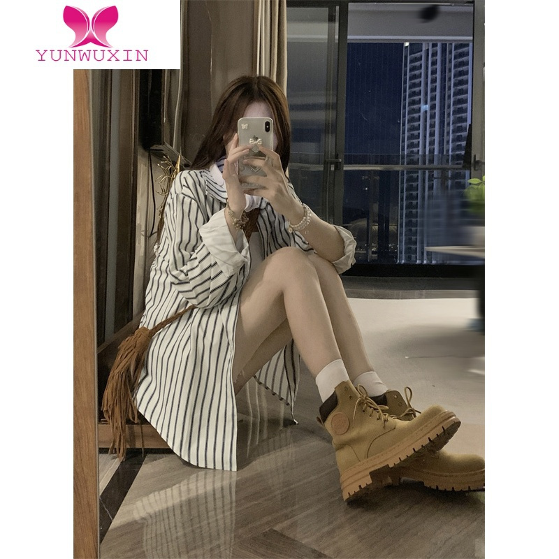 YUNWUXIN法式条纹衬衫女秋装薄款休闲衬衣罩衫外套设计感小众长袖上衣