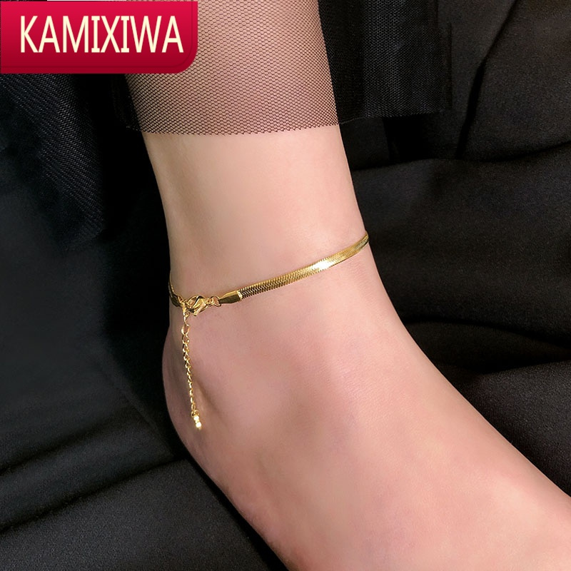 蛇骨脚链女ins新款金百搭网红高级感女可调节钛钢不掉色脚踝链 KAMIXIWA