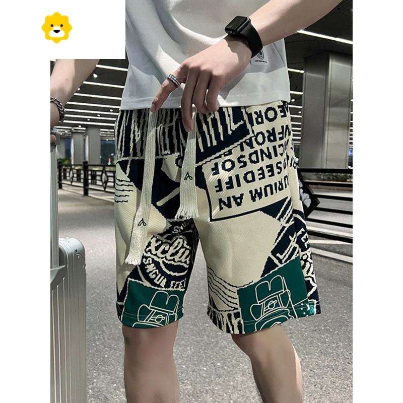 fishbasket花裤子男款短裤季宽松休闲五分裤运动中裤外穿男裤沙滩男士