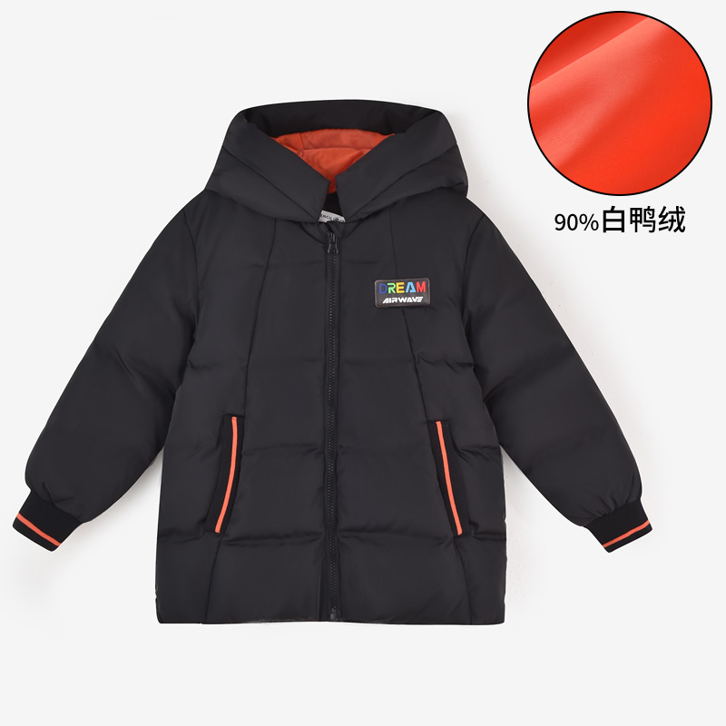 【1件3.5折】铅笔俱乐部童装秋装新款男童羽绒服连帽保暖儿童90绒羽绒外套 黑色 110cm