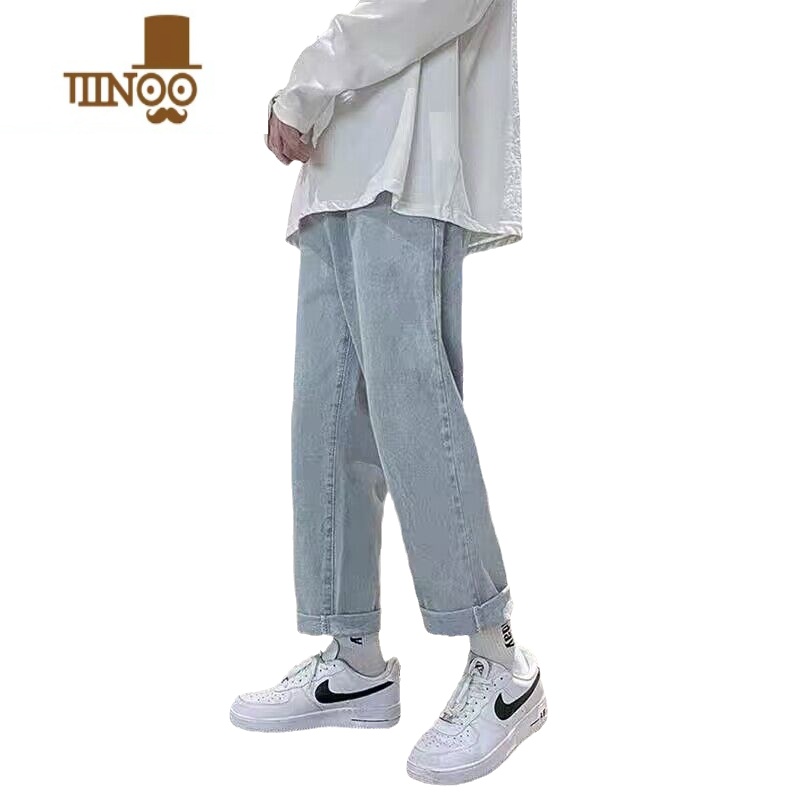 YANXU2023秋季新款牛仔裤男宽松直筒潮牌韩版百搭九分潮流学生3筒新2高清大图