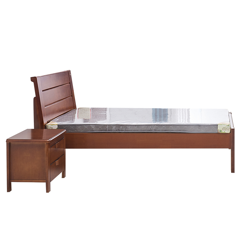 广亿隆实木床带垫配床头柜(1.2米床*1张带床垫*1张配床头柜*1个)