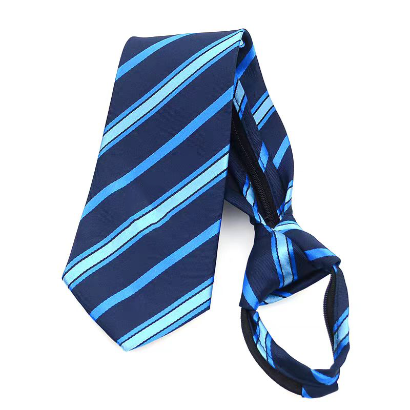 天富星 蓝色拉链工装制服领带 斜纹 条